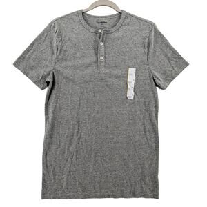 Goodfellow & Co Henley Shirt Small Gray Standard Fit Short Sleeves Button Casual